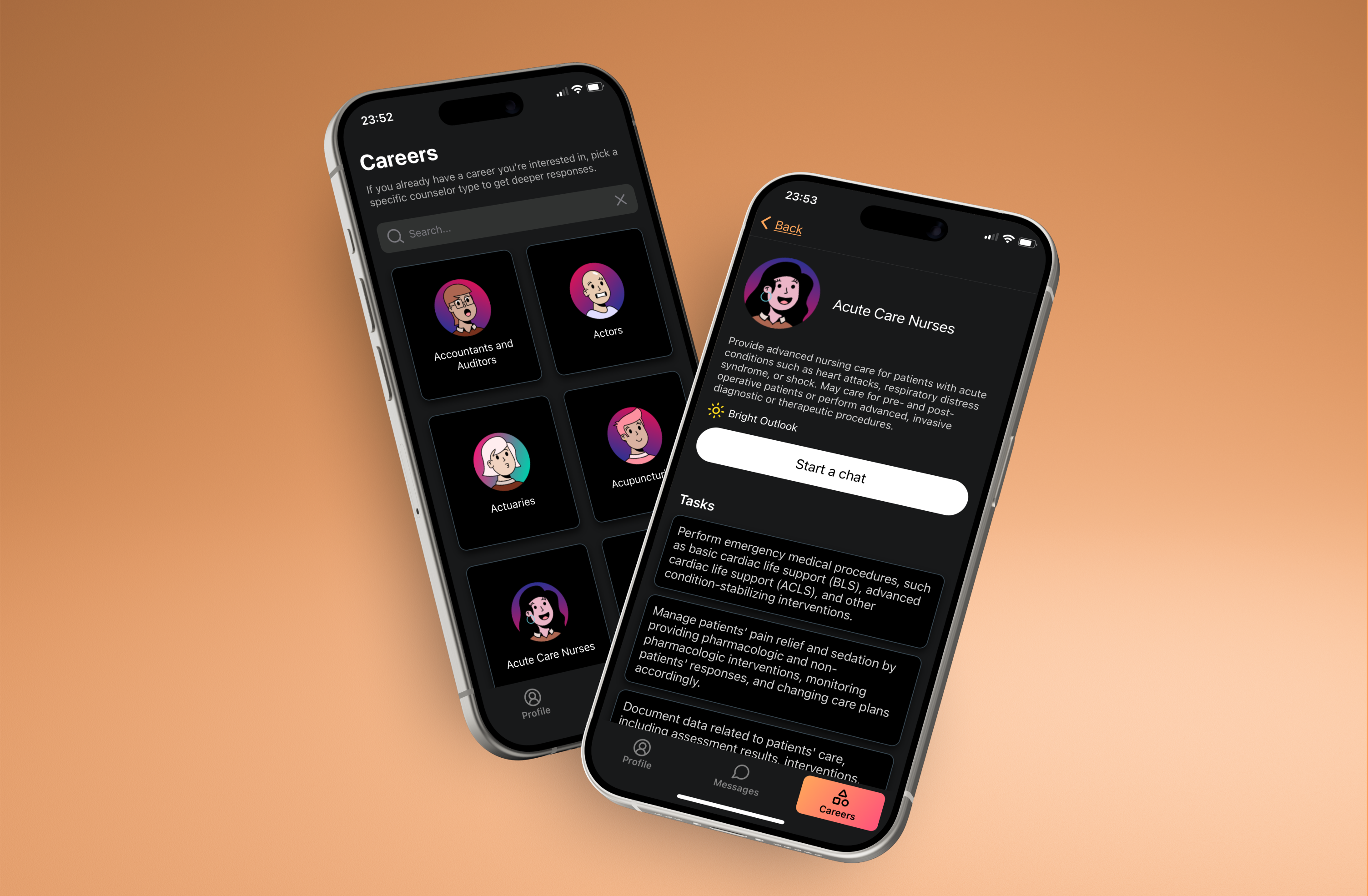 Lumis iOS app interface for career counseling and job discovery