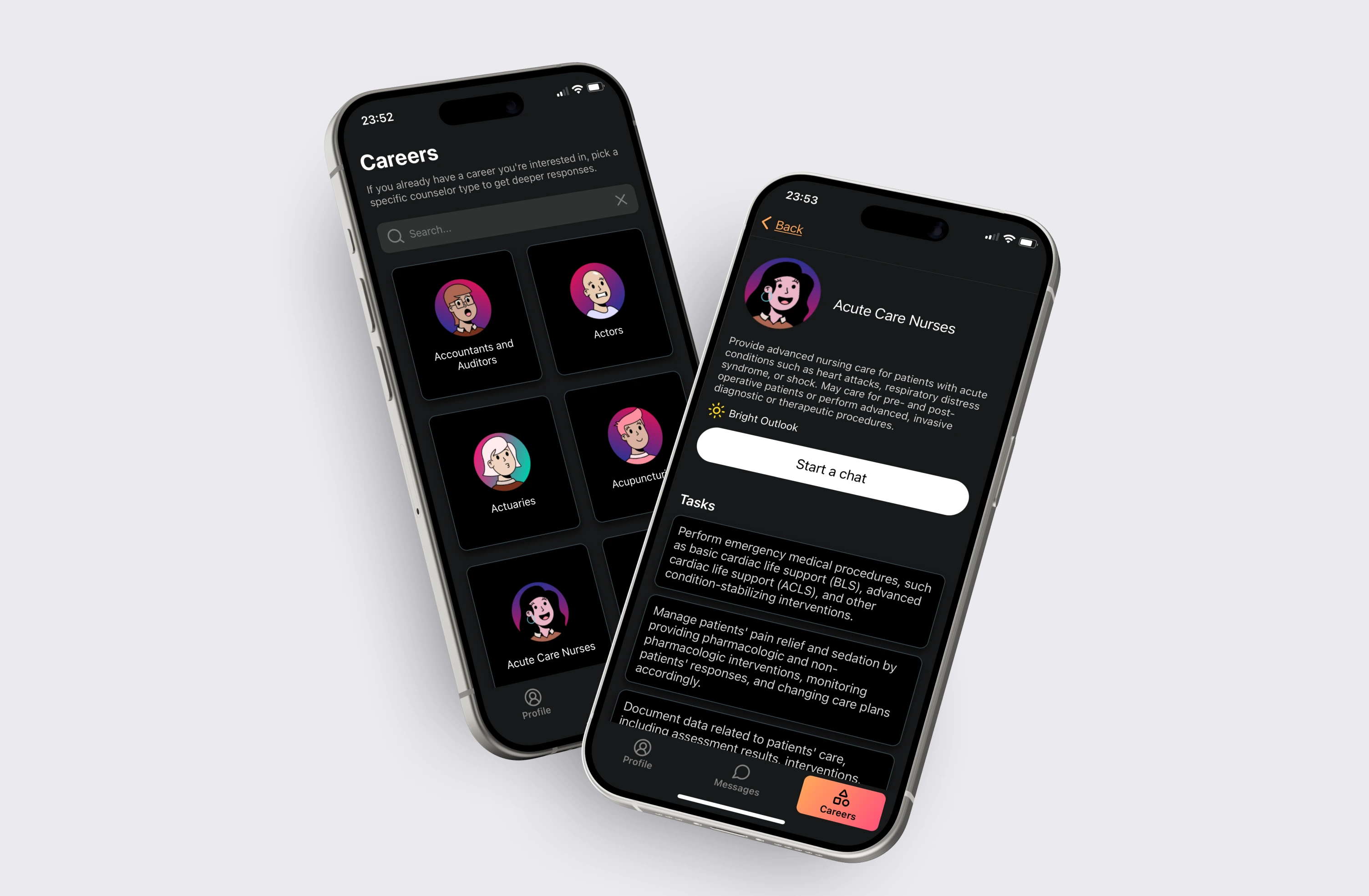 Lumis iOS app interface for career counseling and job discovery