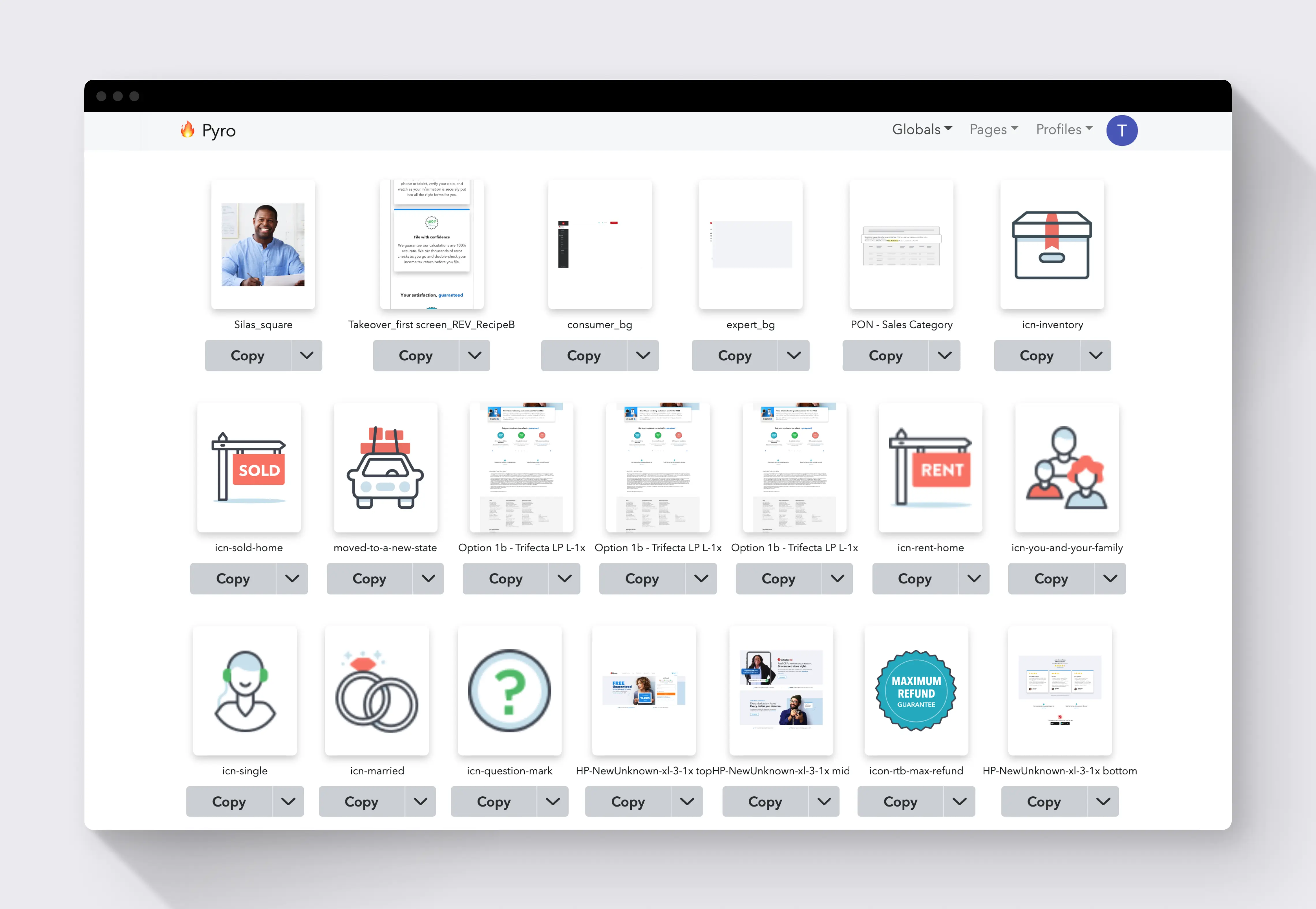 Original Pyro asset manager on a separate page