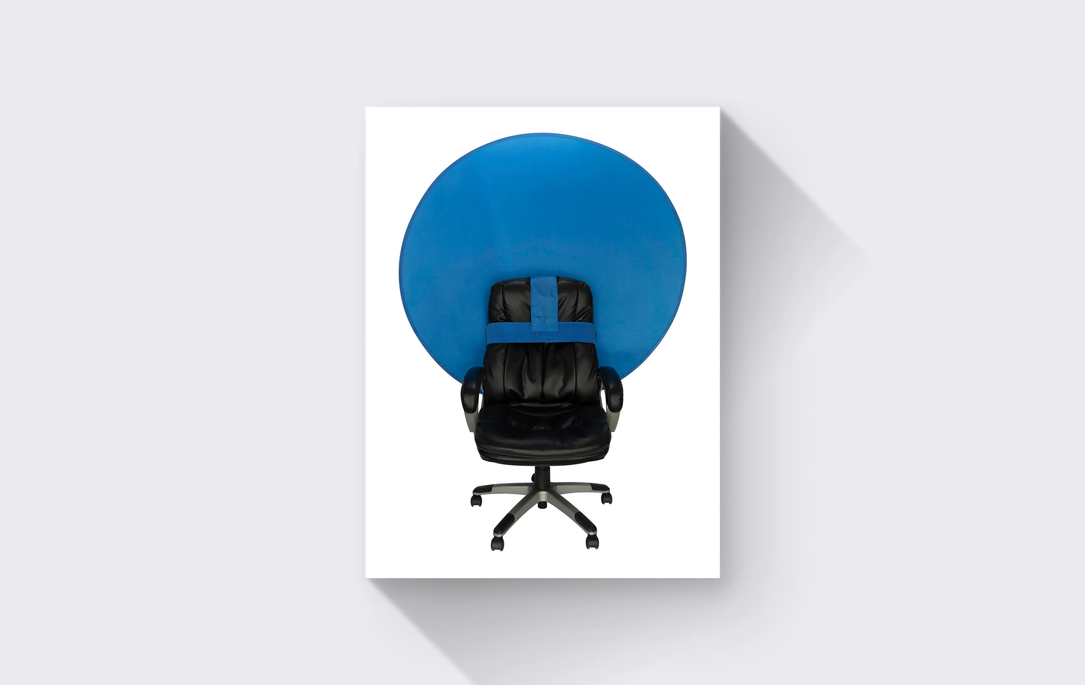 Photo of the physical branded backdrop attached to an office chair