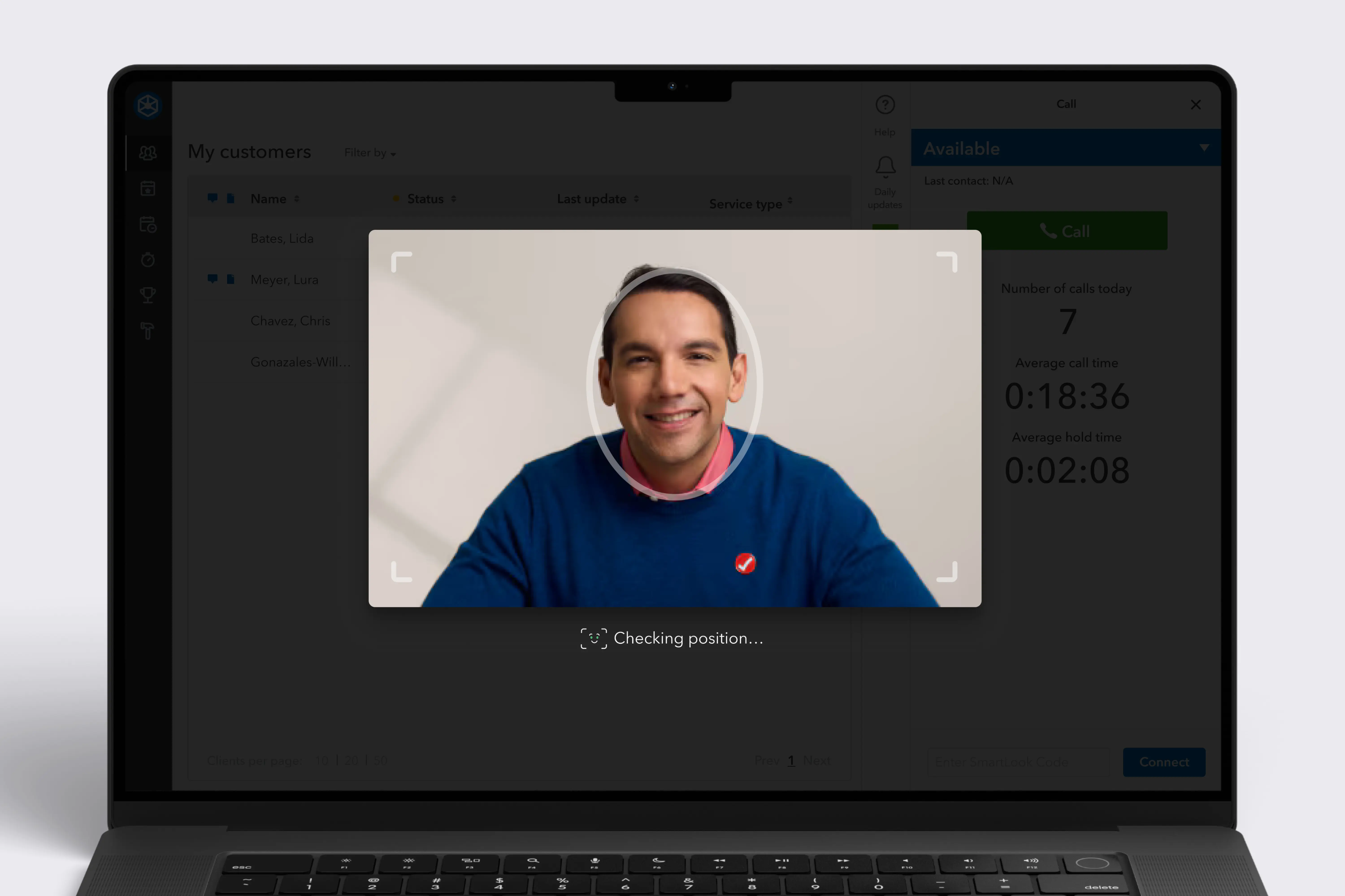 Smartlook interface showing video framing guidance for tax experts